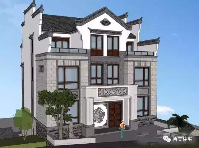 幾款徽派風(fēng)格別墅效果圖片，白墻灰瓦馬頭墻