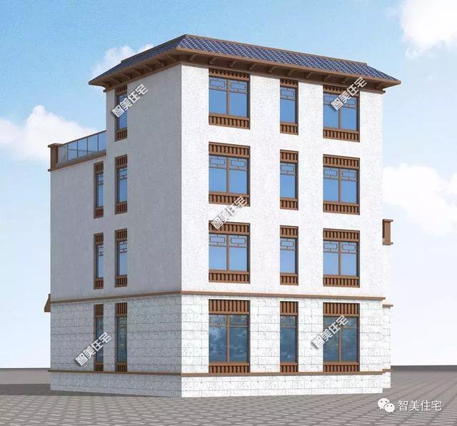 16.7×12.7米新中式四層別墅戶型方案圖，平屋頂設(shè)計(jì)