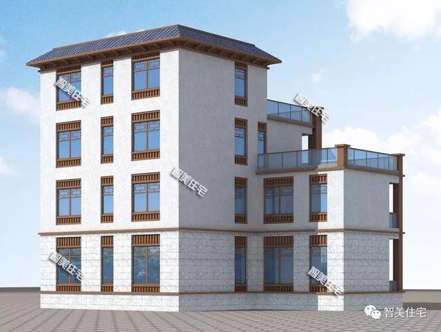 16.7×12.7米新中式四層別墅戶型方案圖，平屋頂設(shè)計(jì)