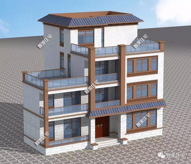 16.7×12.7米新中式四層別墅戶型方案圖，平屋頂設(shè)計(jì)