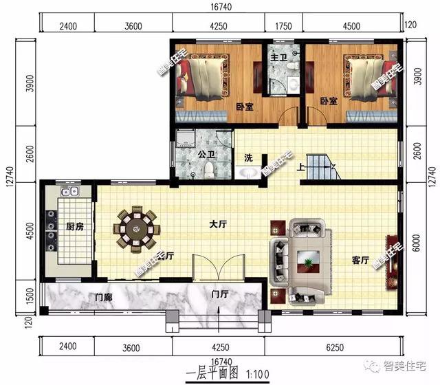 16.7×12.7米新中式四層別墅戶型方案圖，平屋頂設(shè)計(jì)