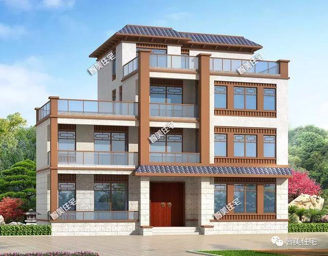 16.7×12.7米新中式四層別墅戶型方案圖，平屋頂設(shè)計(jì)