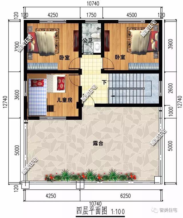 16.7×12.7米新中式四層別墅戶型方案圖，平屋頂設(shè)計(jì)