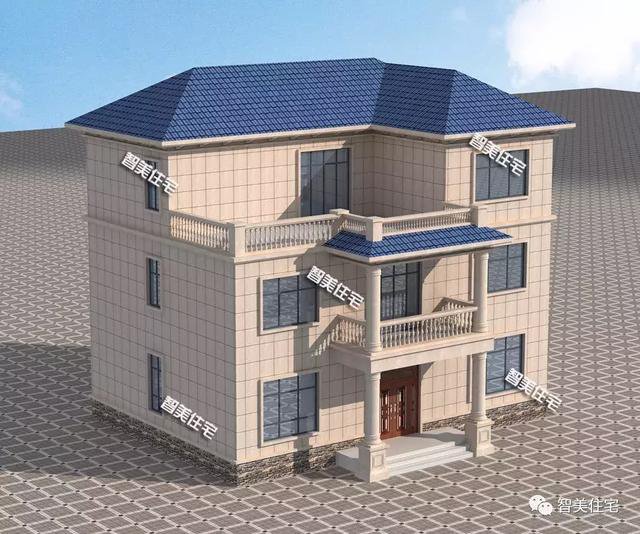 14.6×12.3米三層別墅效果圖片，帶堂屋設(shè)計(jì)