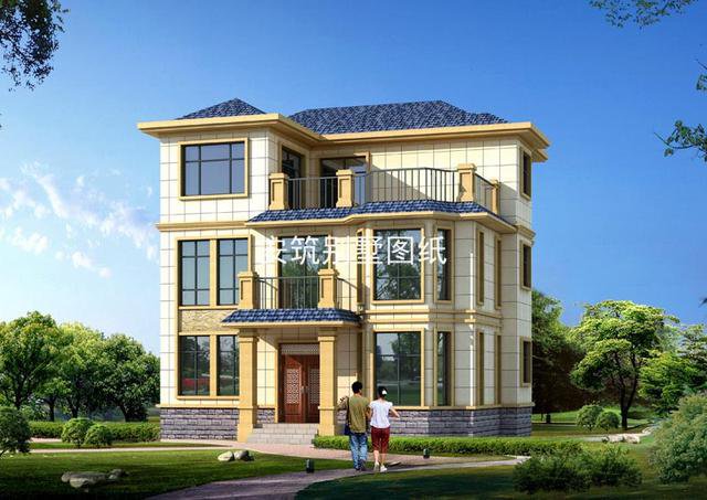 11×9米的三層農(nóng)村簡歐民房戶型方案圖，外觀很受歡迎