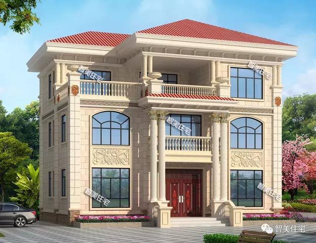 2款高端歐式民房效果圖片及戶型設(shè)計(jì)，第一款旋轉(zhuǎn)樓梯