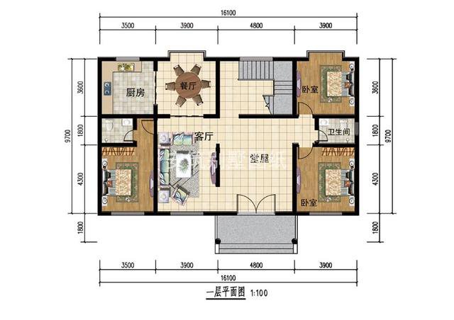 16.1米×9.7米兩層農(nóng)村民房設(shè)計，帶個小露臺