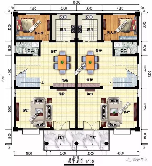 16×16.8米三層兄弟雙拼自建房，平頂設(shè)計(jì)戶(hù)型