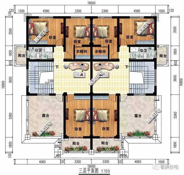 16×16.8米三層兄弟雙拼自建房，平頂設(shè)計(jì)戶(hù)型
