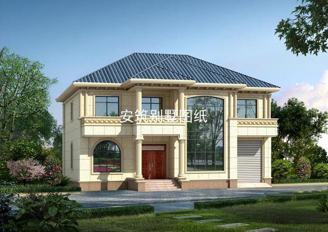 開間15米帶車庫(kù)的二層簡(jiǎn)單樓房戶型圖，簡(jiǎn)歐風(fēng)格