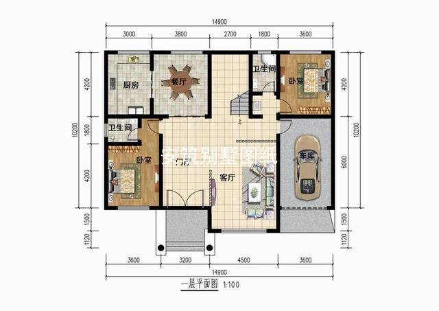 開間15米帶車庫(kù)的二層簡(jiǎn)單樓房戶型圖，簡(jiǎn)歐風(fēng)格