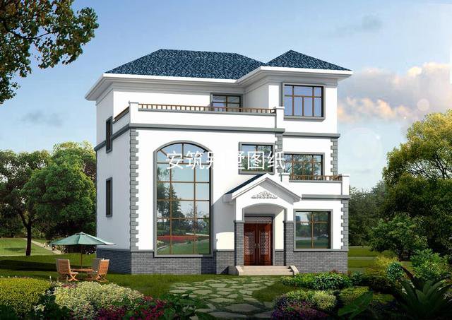 12×13帶露臺簡歐現(xiàn)代三層樓房設計，年輕人喜歡的風格