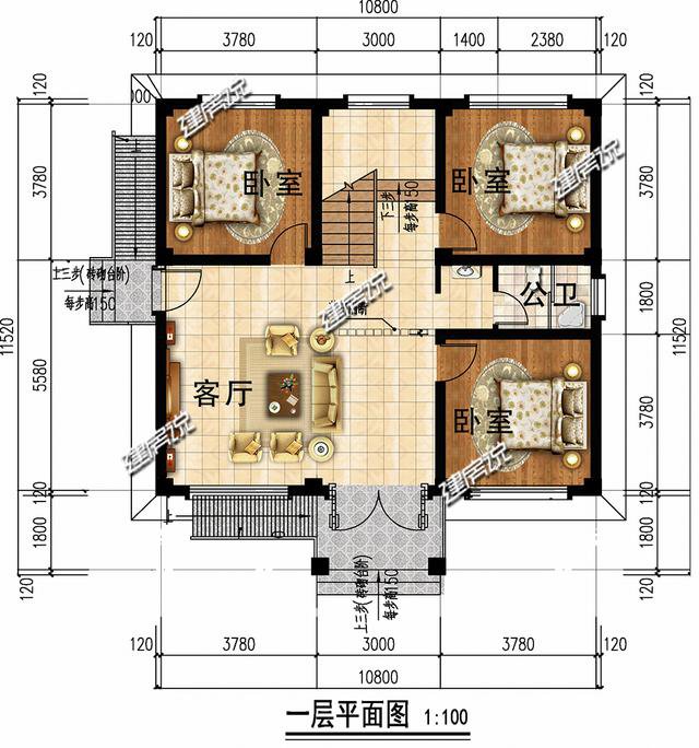 3套120平上下的農(nóng)村房子民宅設(shè)計圖，一二層的都有