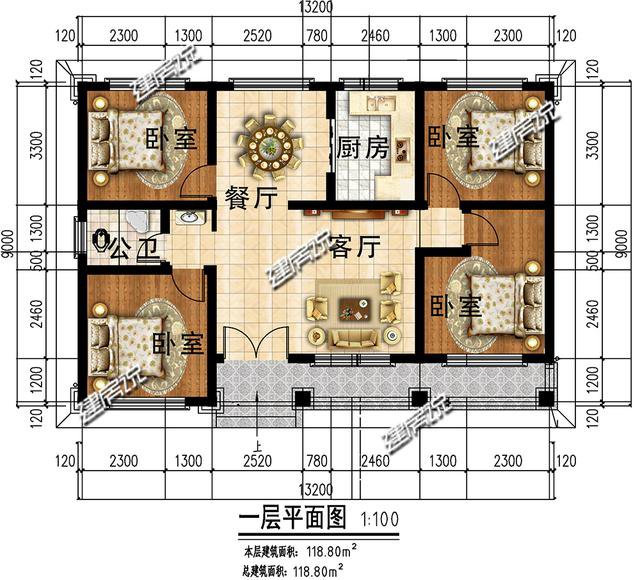 3套120平上下的農(nóng)村房子民宅設(shè)計圖，一二層的都有