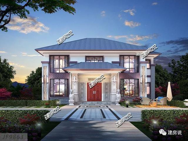 開(kāi)間16.5米進(jìn)深14米二層新中式別墅圖，回村建一棟高大上別墅