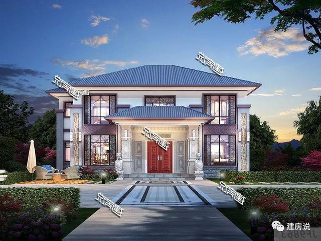 開(kāi)間16.5米進(jìn)深14米二層新中式別墅圖，回村建一棟高大上別墅