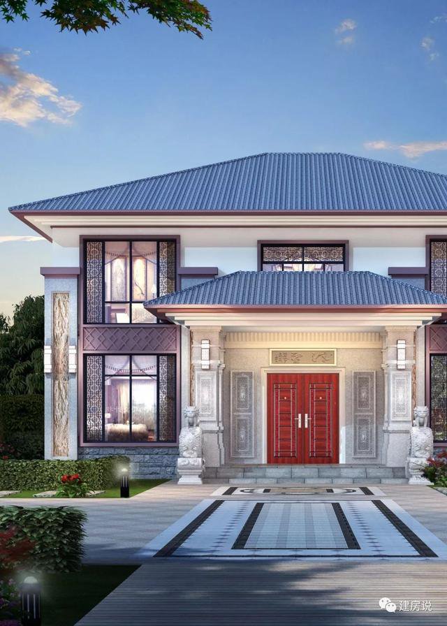 開(kāi)間16.5米進(jìn)深14米二層新中式別墅圖，回村建一棟高大上別墅