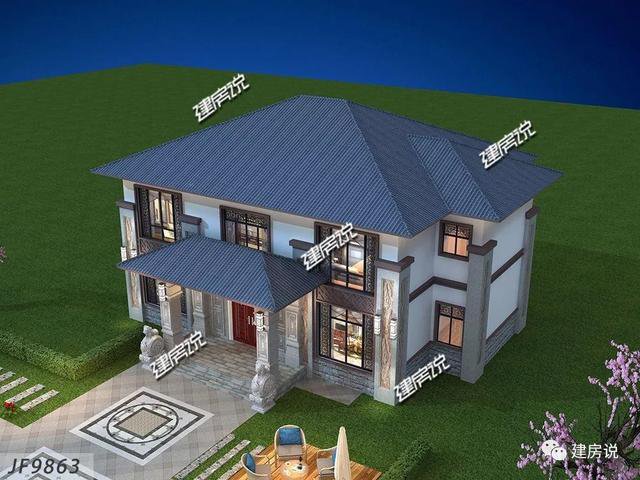 開(kāi)間16.5米進(jìn)深14米二層新中式別墅圖，回村建一棟高大上別墅