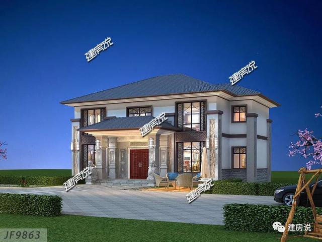 開(kāi)間16.5米進(jìn)深14米二層新中式別墅圖，回村建一棟高大上別墅