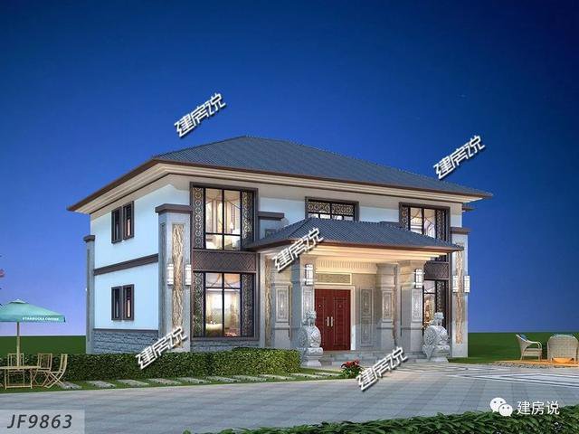 開(kāi)間16.5米進(jìn)深14米二層新中式別墅圖，回村建一棟高大上別墅