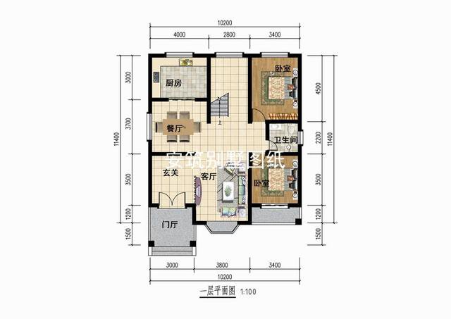 10*11米的二層歐式住宅戶型圖，帶個小露臺