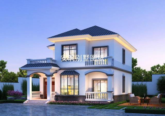 10*11米的二層歐式住宅戶型圖，帶個小露臺