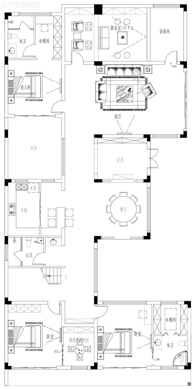 帶中式小院的農(nóng)村住宅戶型圖，住進(jìn)去肯定很愜意