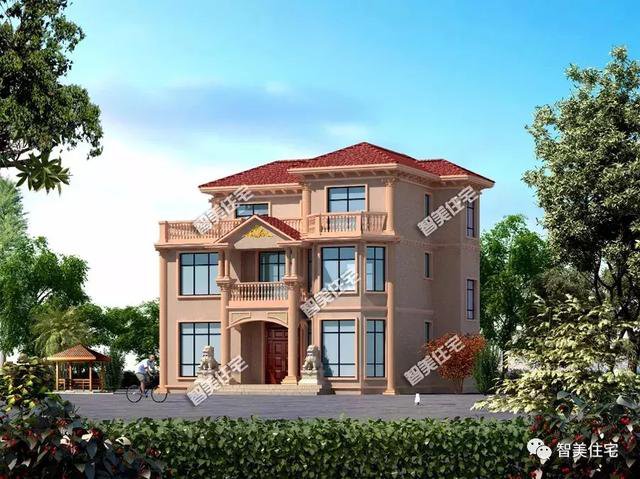 開間13米的兩棟農村民房戶型圖，歐式風格