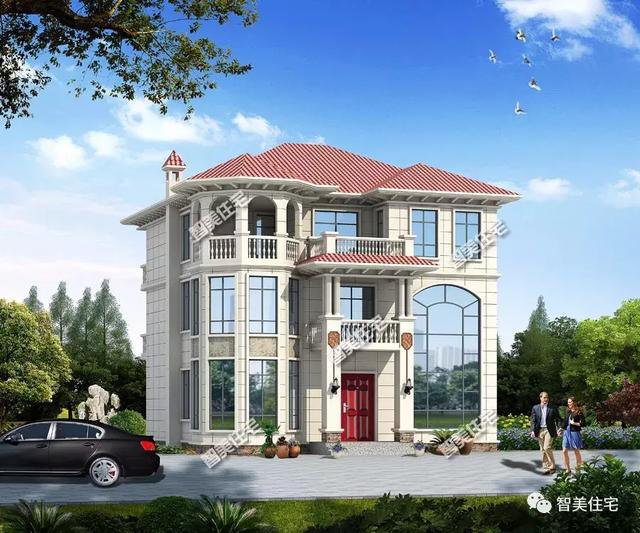 開間13米的兩棟農村民房戶型圖，歐式風格