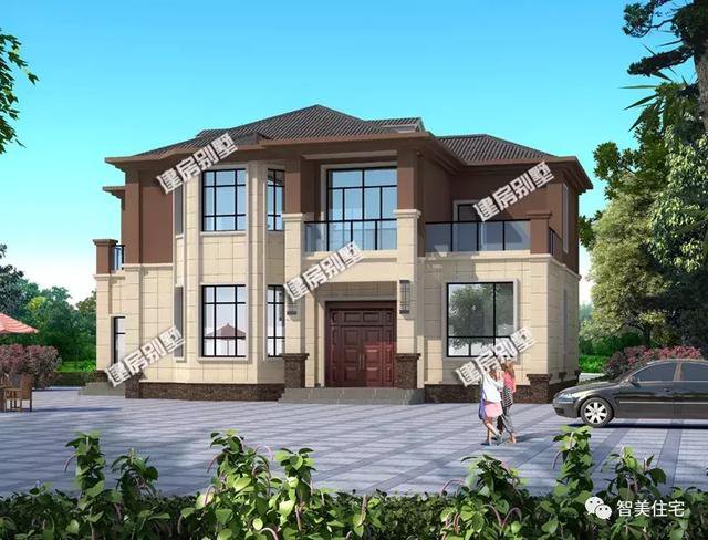 2款大面寬的農(nóng)村自建房戶型圖，一個新中式，一個偏歐式