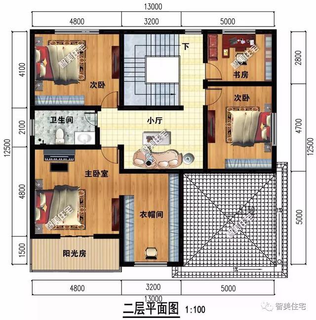 3棟外觀相似的美式別墅設計圖，外觀相似，戶型各不同