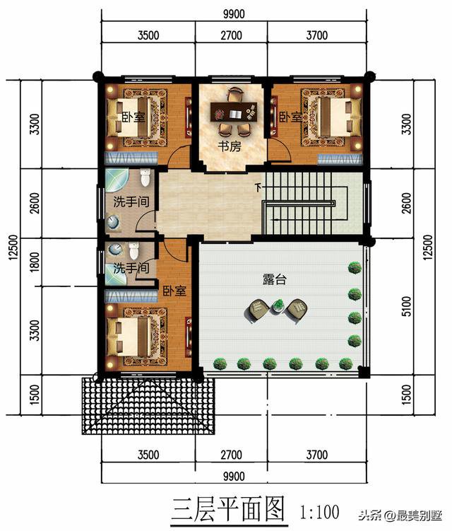 3款120平的簡歐農村房子戶型方案圖，50萬預算足矣