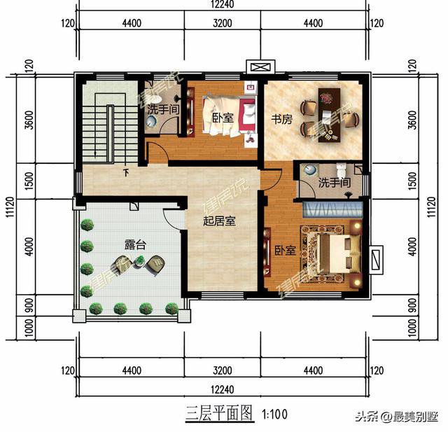 3款120平的簡歐農村房子戶型方案圖，50萬預算足矣