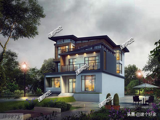 現(xiàn)代平屋頂設(shè)計三層樓房子戶型圖，預(yù)算36萬