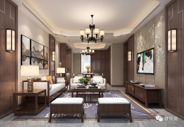 帶天井內(nèi)院的三層新中式別墅設計圖，附彩色戶型圖