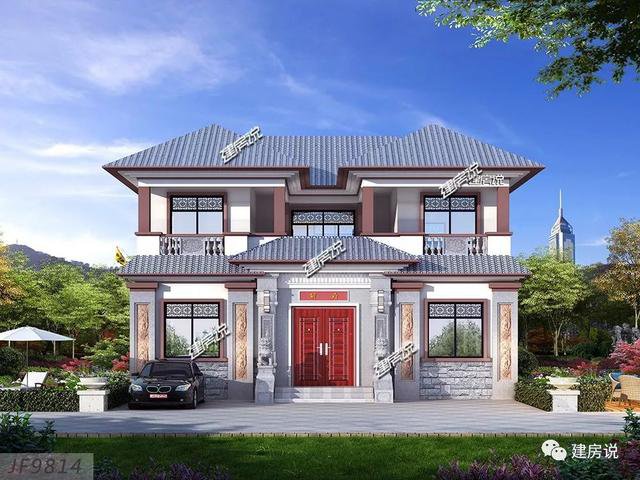 帶天井內(nèi)院的三層新中式別墅設計圖，附彩色戶型圖