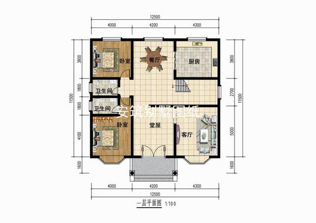 12*11米的二層半簡歐農(nóng)村房子戶型圖，適合農(nóng)村建