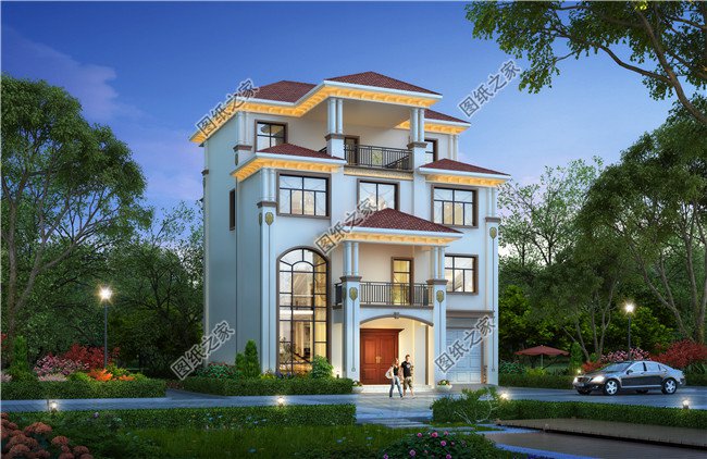 簡(jiǎn)歐式四層農(nóng)村自建房別墅設(shè)計(jì)圖效果圖，戶型方正大氣