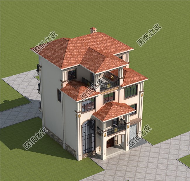 簡(jiǎn)歐式四層農(nóng)村自建房別墅設(shè)計(jì)圖效果圖，戶型方正大氣