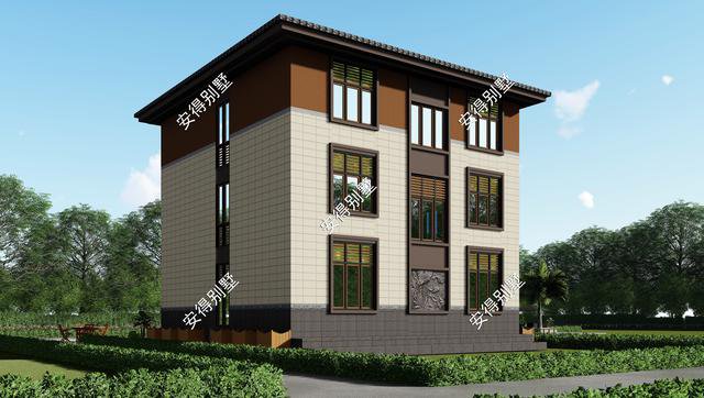 10x12.2m3層中式平屋頂帶車庫(kù)自建房子戶型圖，住著很舒服