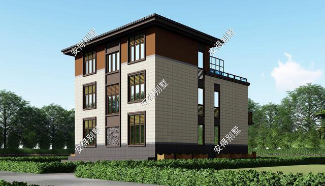 10x12.2m3層中式平屋頂帶車庫(kù)自建房子戶型圖，住著很舒服