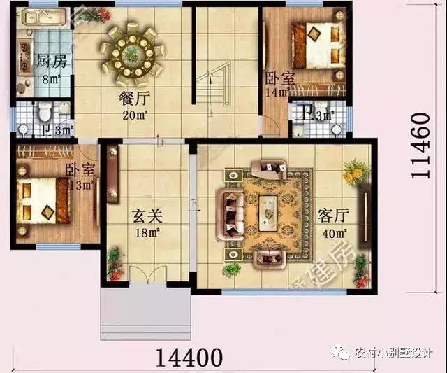 16款農(nóng)村兩層住宅鄉(xiāng)墅戶型圖，顏值比較高