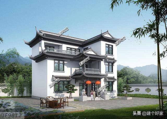 16款中式徽派自建房別墅圖片，高清外觀效果圖