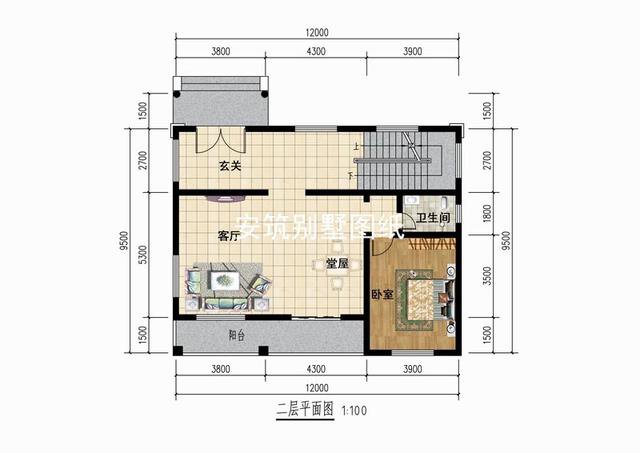 開間12米進(jìn)深9.5米三層簡歐房子戶型方案圖，比較實(shí)用