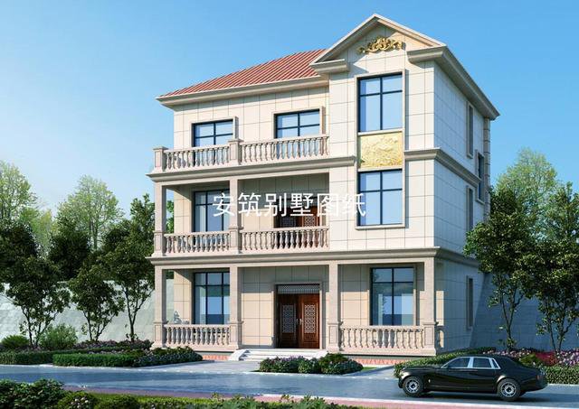 開間12米進(jìn)深9.5米三層簡歐房子戶型方案圖，比較實(shí)用