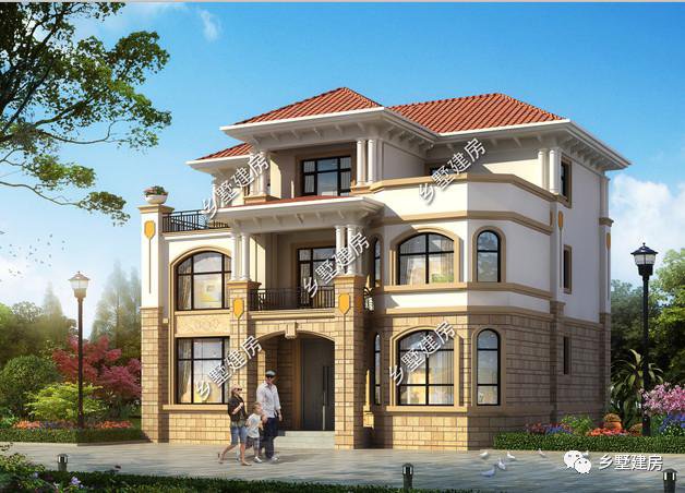 開(kāi)間11.9米，進(jìn)深9.7米的三層歐式住房戶(hù)型圖