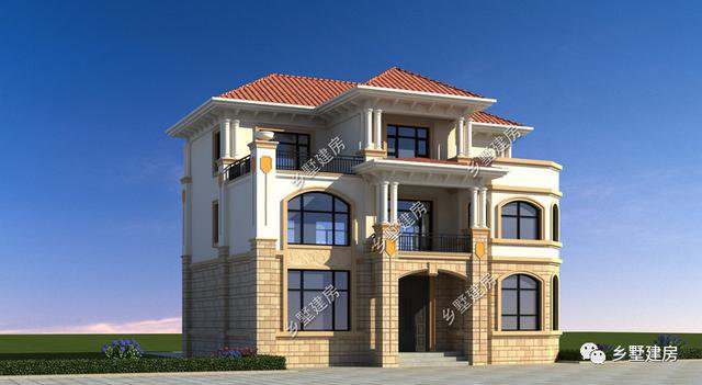 開(kāi)間11.9米，進(jìn)深9.7米的三層歐式住房戶(hù)型圖