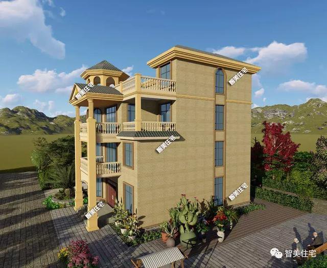 帶露臺涼亭的四層農(nóng)村自建房戶型方案圖，小亭子很漂亮