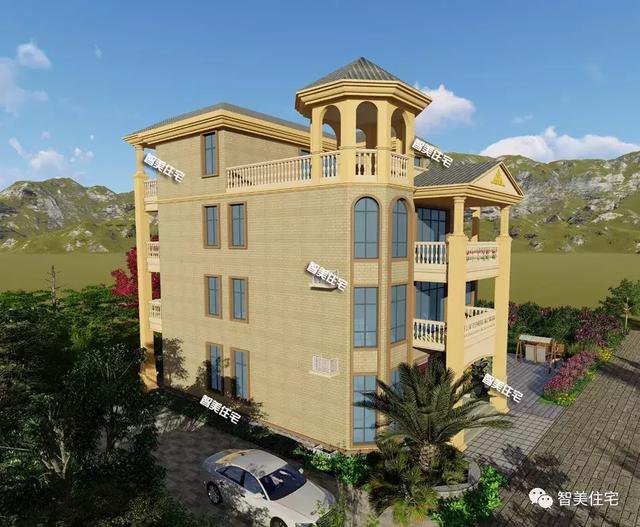 帶露臺涼亭的四層農(nóng)村自建房戶型方案圖，小亭子很漂亮