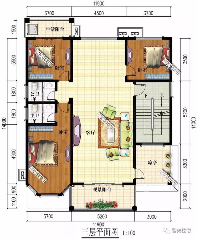帶露臺涼亭的四層農(nóng)村自建房戶型方案圖，小亭子很漂亮